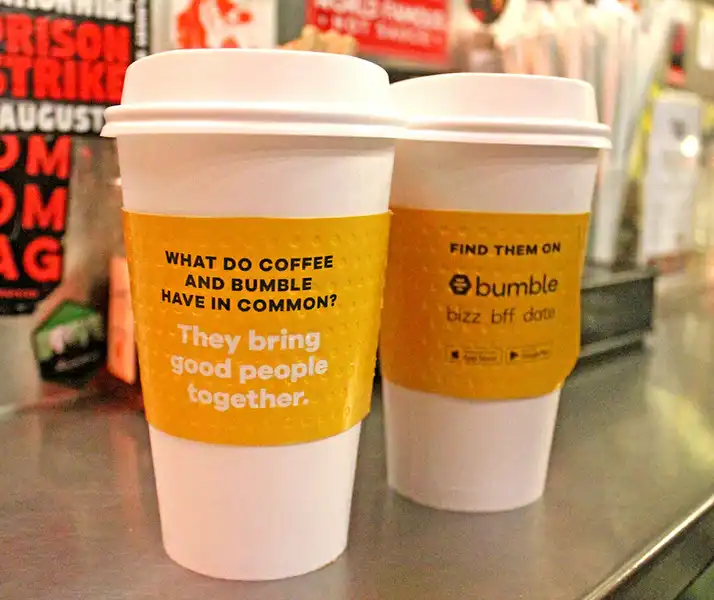 Coffee Sleeve Ad For Bumble